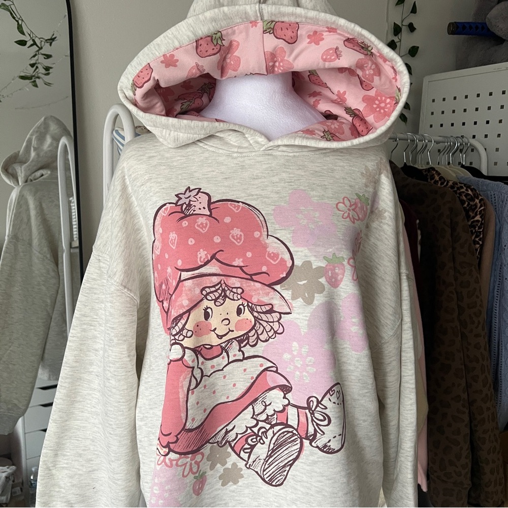 Strawberry shortcake hoodie Cute Pink and Cream Graphic Hoodie
